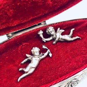 Vintage Nouveau Cherub Angel Sterling Brooch Pair